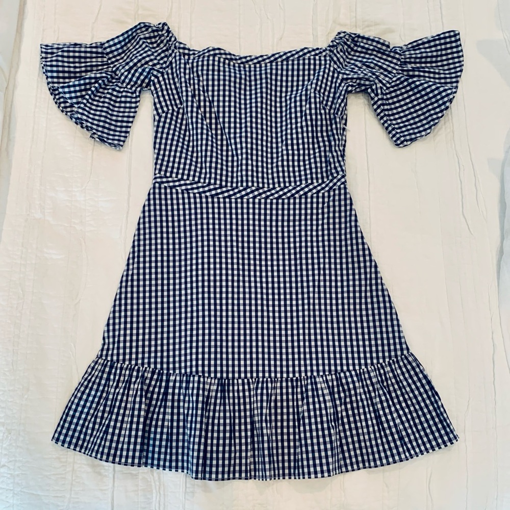 Lucy Paris Blue Gingham Off-Shoulder Mini Dress - Picture 2 of 5
